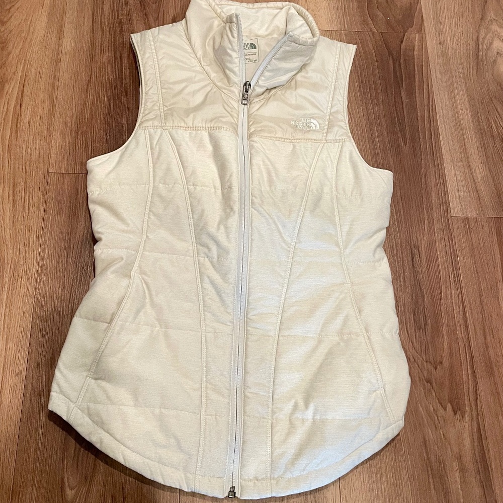 The North Face Cream Hybrid Tech Fabric Puffer Vest